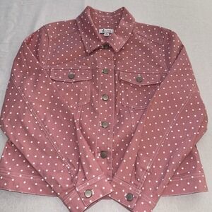 D & Co Denim & Co Size M Polka Dot Jean Jacket Pink With White Dots